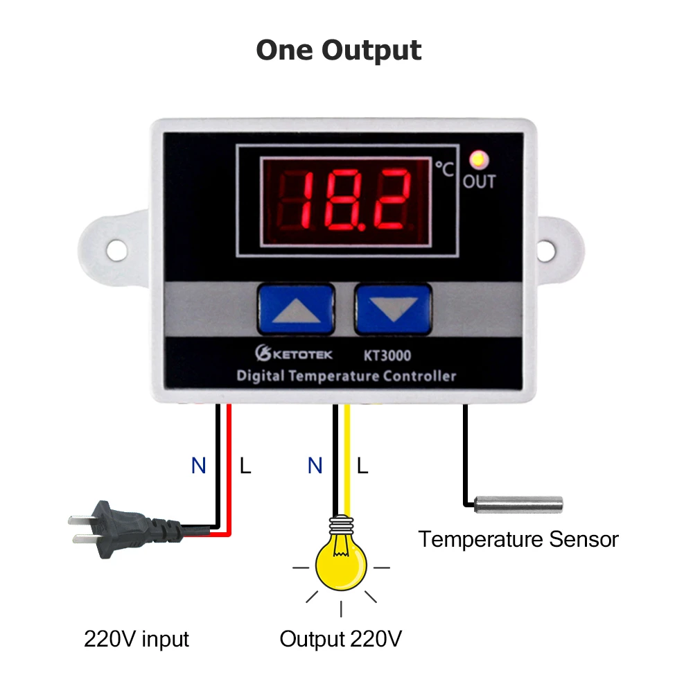 110-220V one output Цифровой регулятор термостата KT99 10A с прямым выходом, контроль температуры, светодиодный дисплей, переключатель управления нагревом и охлаждением - Цвет: 110-220V one output