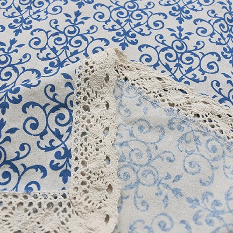 

Vintage blue and white porcelain cotton linen tablecloth Lace tablecloth Chinese classical linen cotton dustproof tablecloth