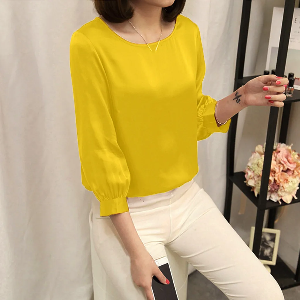 Для женщин офисная Повседневная обувь рубашка с круглым вырезом рукав три