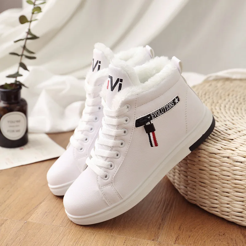 

2022 Winter Boots Women Ankle Boots Warm PU Plush Winter Woman Shoes Sneakers Flats Lace Up Ladies Shoes Women Short Snow Boots