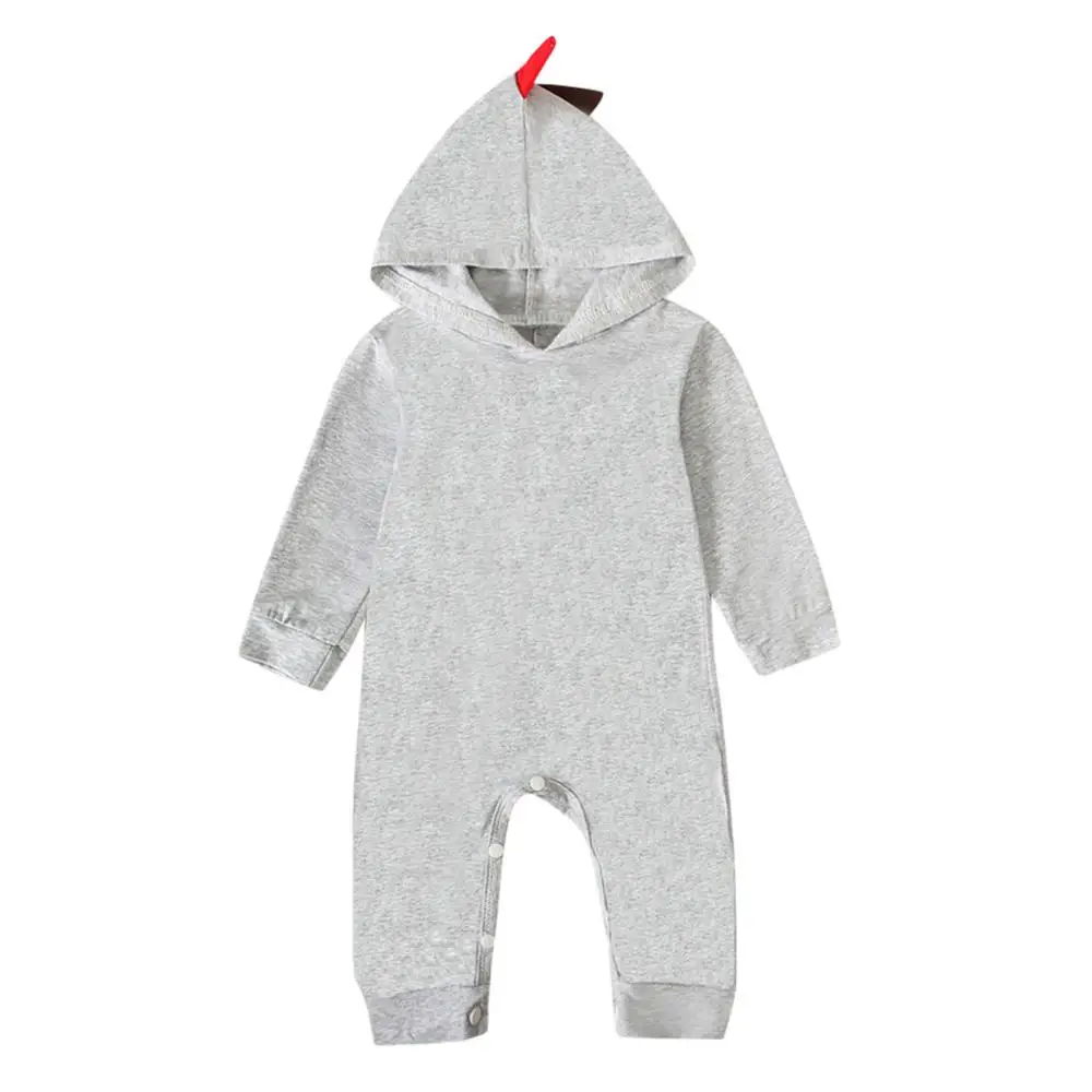 Gray (button) Одежда для новорожденных мальчиков и девочек; комбинезон на молнии с капюшоном и рисунком динозавра; комбинезоны; Одежда для новорожденных; roupas - Цвет: Gray (button)