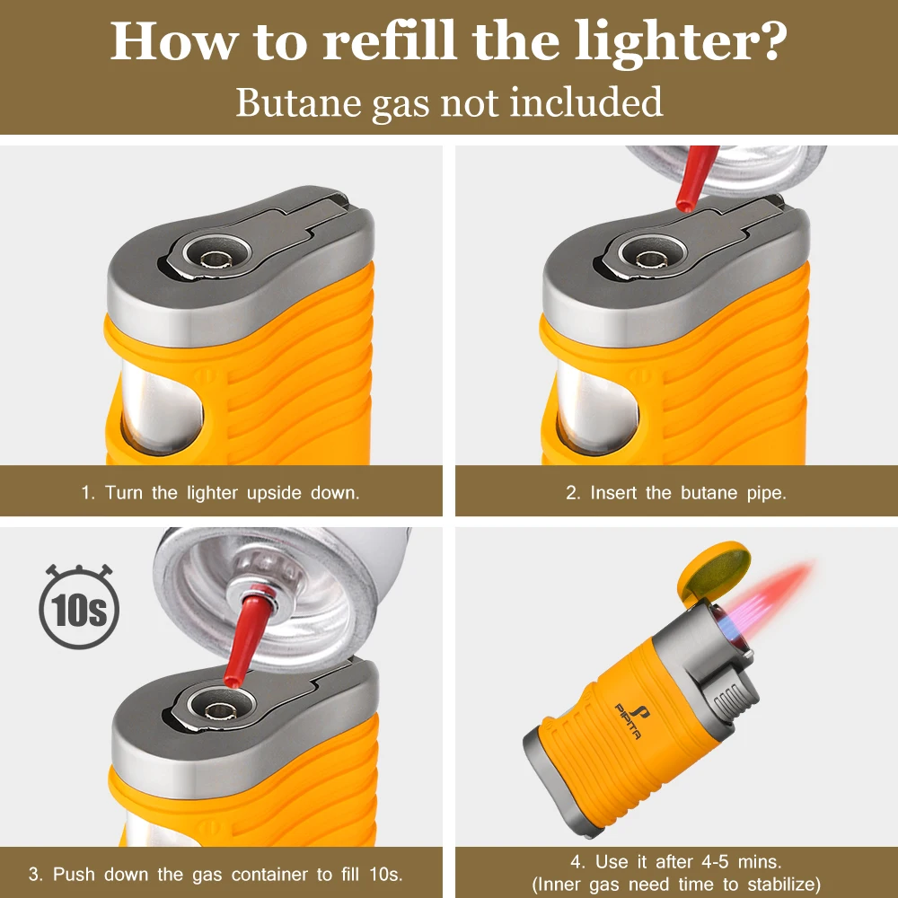 

PIPITA Fashion High-Grade Windproof Lighter Torch Jet Flame Refillable Inflatable Four Flame Cigar Lighter Cigarette Lighter
