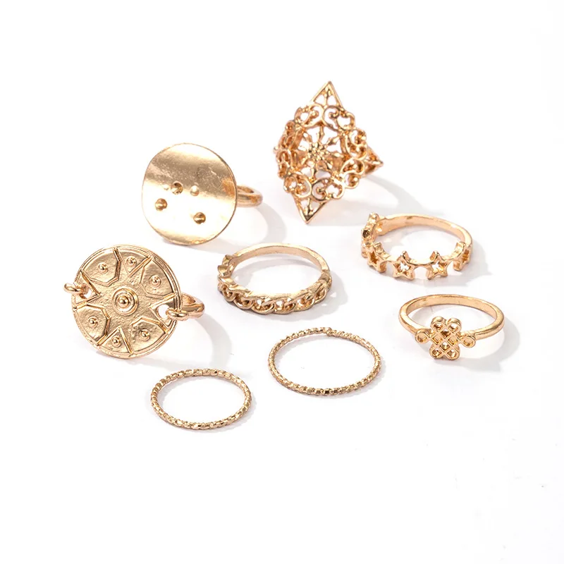 

HI MAN 8 Pcs/Set Punk Mixed Hollow Star Geometric Round Twist Ring Women Noble Elegant Anniversary Jewelry Accessories
