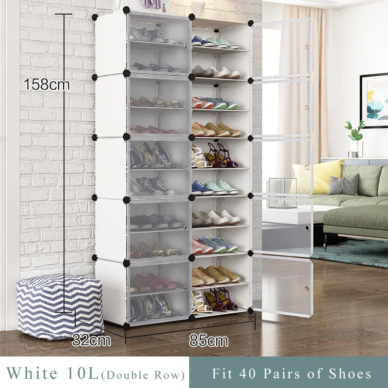 White 10L Double-row Shoe Rack Home Dustproof Modular Closet Furniture Shoes Cabinet Door Space-saving Shoe Organizer Keep Room Neat - Цвет: White 10L