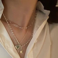 mewanry 925 sterling silver love heart necklace for women block pendant chain clavicle vintage fashion simple party jewelry gift