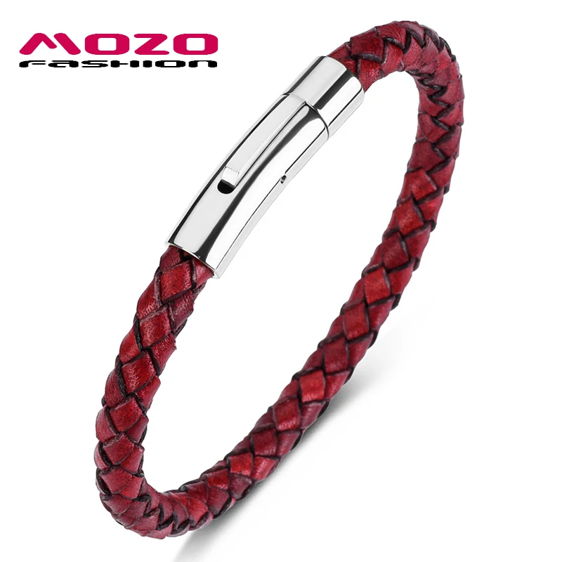 

Wholesale Punk Male Fashion Jewelry Genuine Leather Bracelet Women Handmade Bangle Trendy Clasp Wrist Band Red