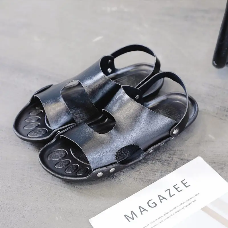 Сандалии Mazefeng мужские из лакированной кожи удобные пляжные шлепанцы без