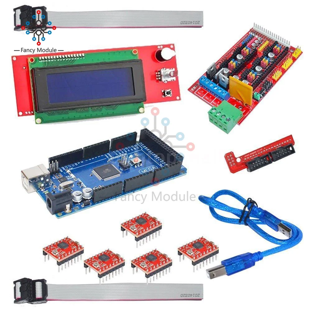 3d принтер RAMPS 1,4 REPRAP MENDEL PRUSA+ Мега 2560 плата+ 5 шт A4988 модуль драйвера+ lcd 2004 RepRap Prusa i3 для Arduino
