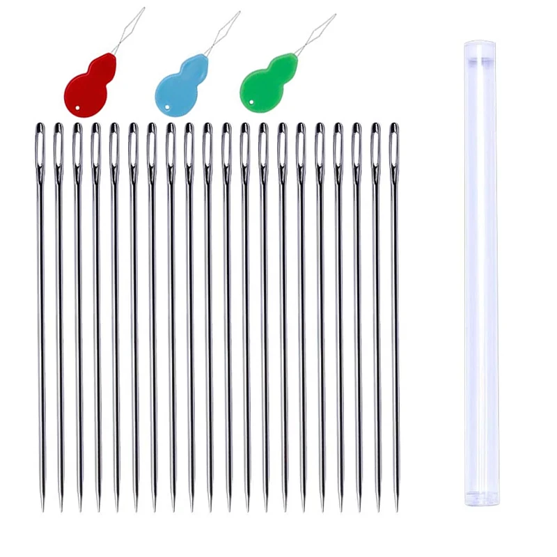 

Nonvor 20 Pack Blind Long Sewing Needles Embroidery Large Eye Stitching Needles Beading Doll Making Sewing Art Crafts