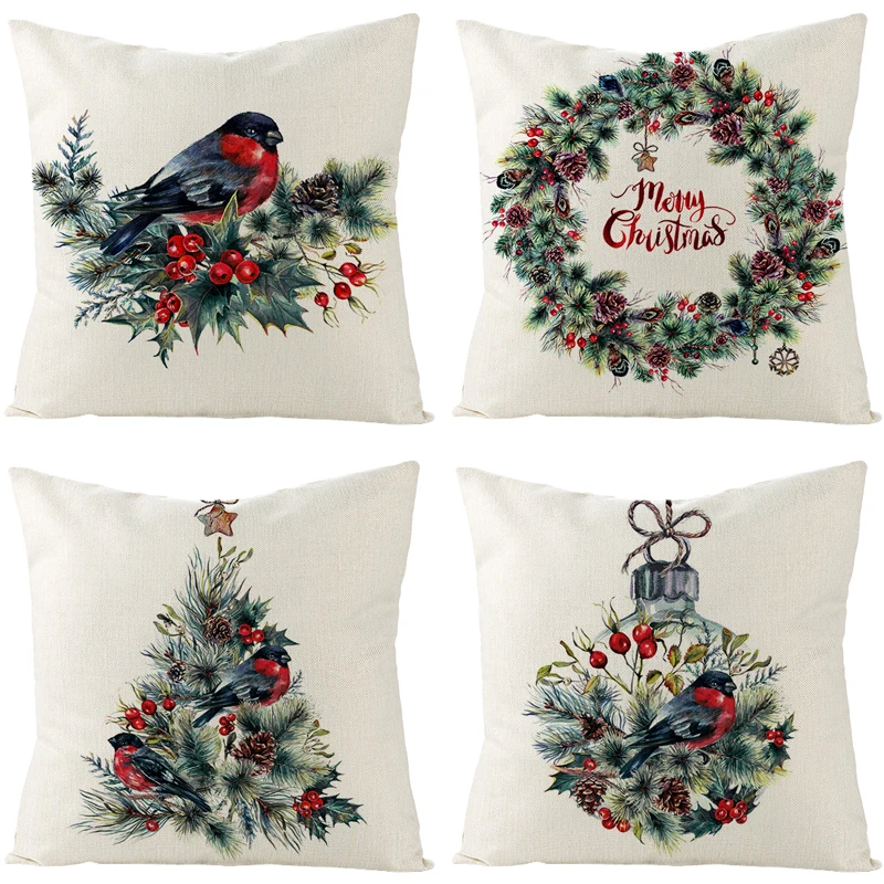 Рождественская наволочка льняная с принтом роскошные осенние украшения для дома