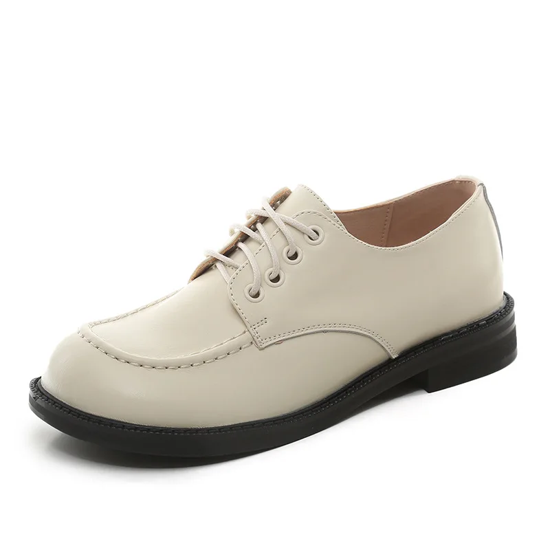 

Retro literature shoes women's 2021 spring new round head small shoes thick heel deep mouth shoes soft leather mother shoes