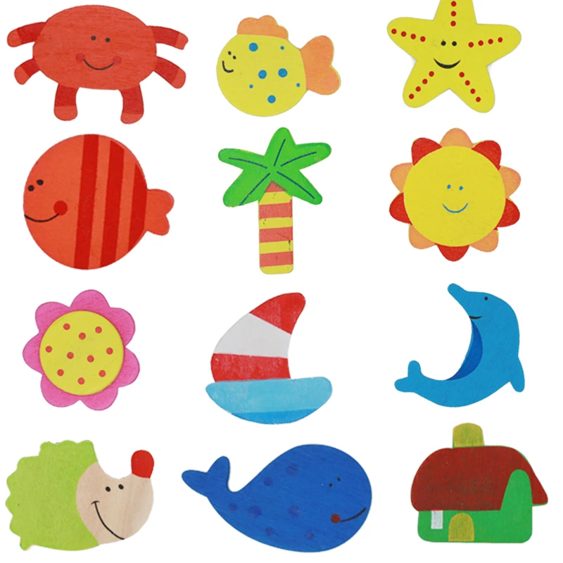 Деревянные Мультяшные наклейки на холодильник в виде животных милые магниты