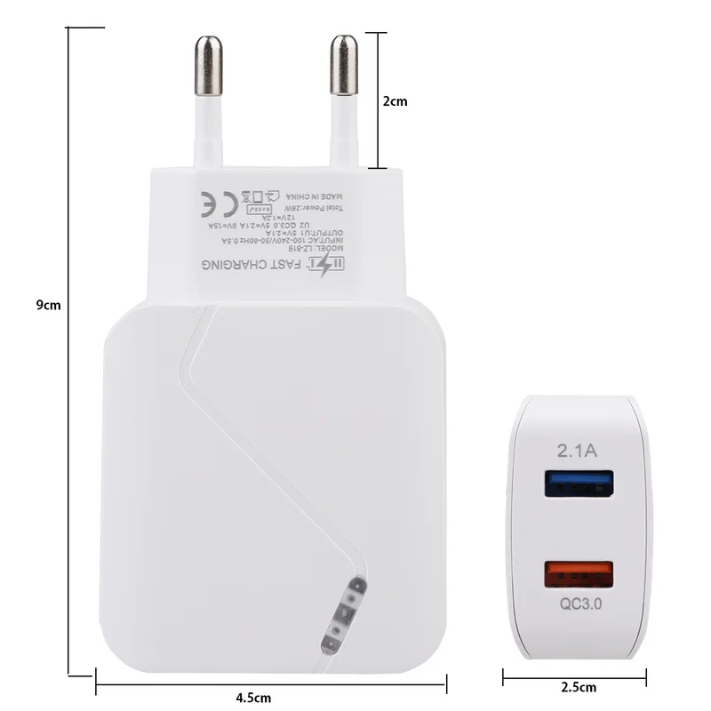 Quick Charge 3.0 18W LED Light Dual USB Charger 5V 2.1A Wall Adapter Mobile Phone Micro Data Charging For iPhone iPad Samsung | Мобильные