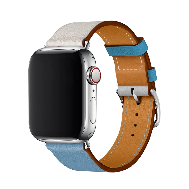 Ремешок Carouse для Apple Watch Series 3/2/1 38 мм 42 мм ремешок из натуральной кожи для iWatch 4 спортивный ремешок для часов 40 мм 44 мм - Цвет ремешка: Light Blue-white