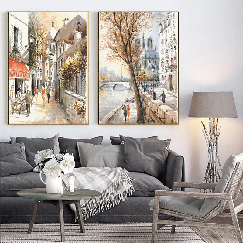 

Autumn Paris Street Seine Art Canvas Print Painting Wall Picture Modern Abstract Landscape Living Room Home Decoration Poster