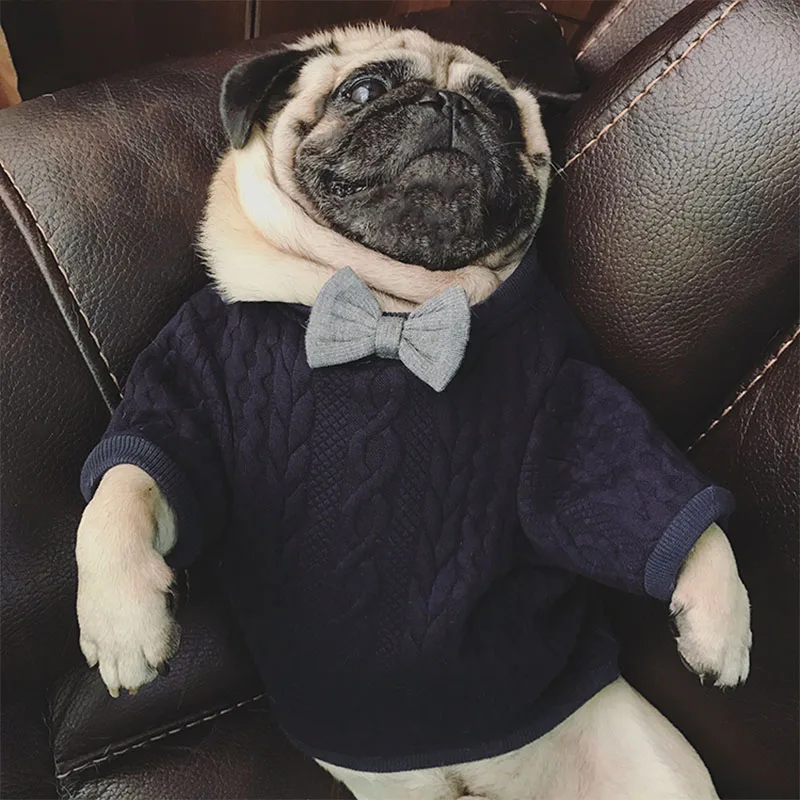 Suéter con pajarita para Perro, Ropa de moda para mascotas pequeñas y medianas, abrigo sólido para Perros Bulldog Francés, Pug, Ropa para perros