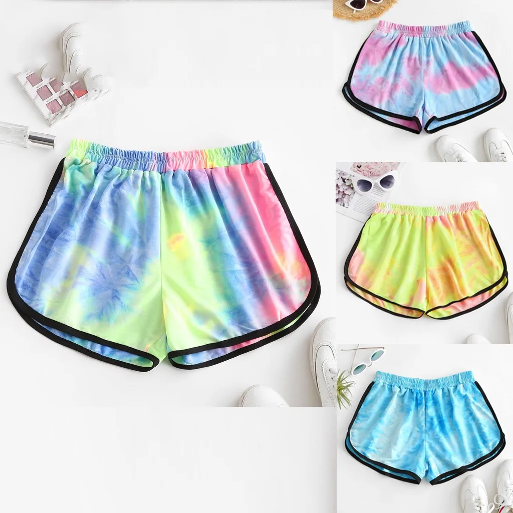 

Tie Dye Yoga Shorts Simple Women Casual Shorts Fitness Workout Althetics Shorts Female Elastic Gradient Loose Dolphin Short A50