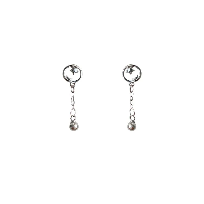 

Delicate Jewelry Metal Earrings Pretty Design Silvery Plating Star Moon Round Bead Drop Earrings For Girl Lady Gifts