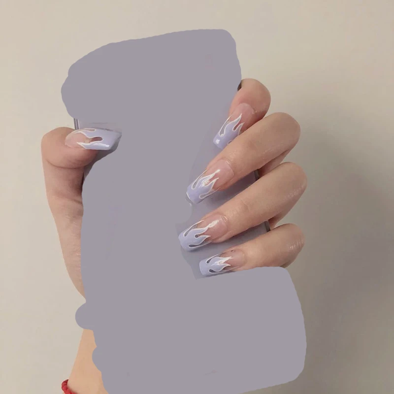 

24PCS Light Blue Flame Nail Art Wearing Nail Finished False Nail Patch Waterproof Detachable Nail Patch