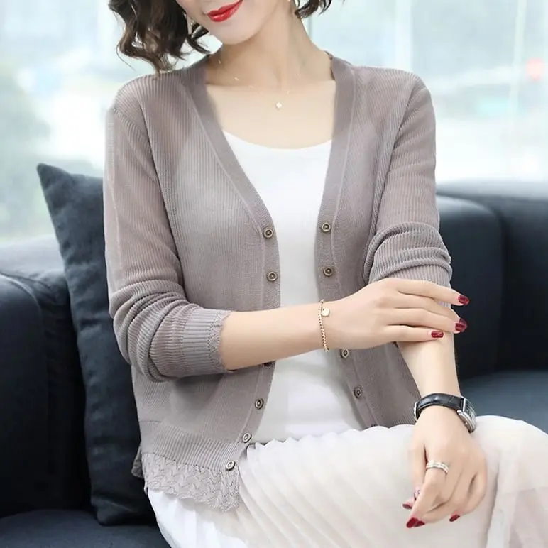 Женский тонкий вязаный кардиган открытая кофта с длинным рукавом и V образным
