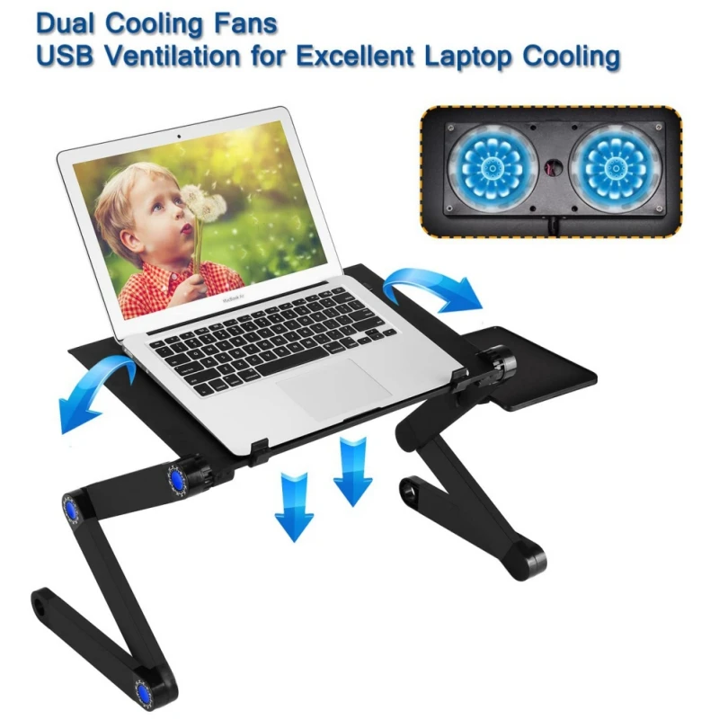 ZL Laptop Table, Adjustable Great Laptop Bed Table, Portable Workstation Notebook Stand Reading Holder, Dual Fans With Cooling