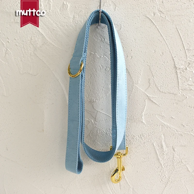 

MUTTCO retailing self-design collar THE SKY handmade poly satin and nylon wathet blue 5 Sizes dog leash UDC032B