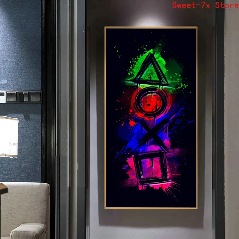 

Abstract Gaming Neon Playstation Canvas Painting Art Nordic Posters and Prints Wall Pictures for Living Room Decor Frameless