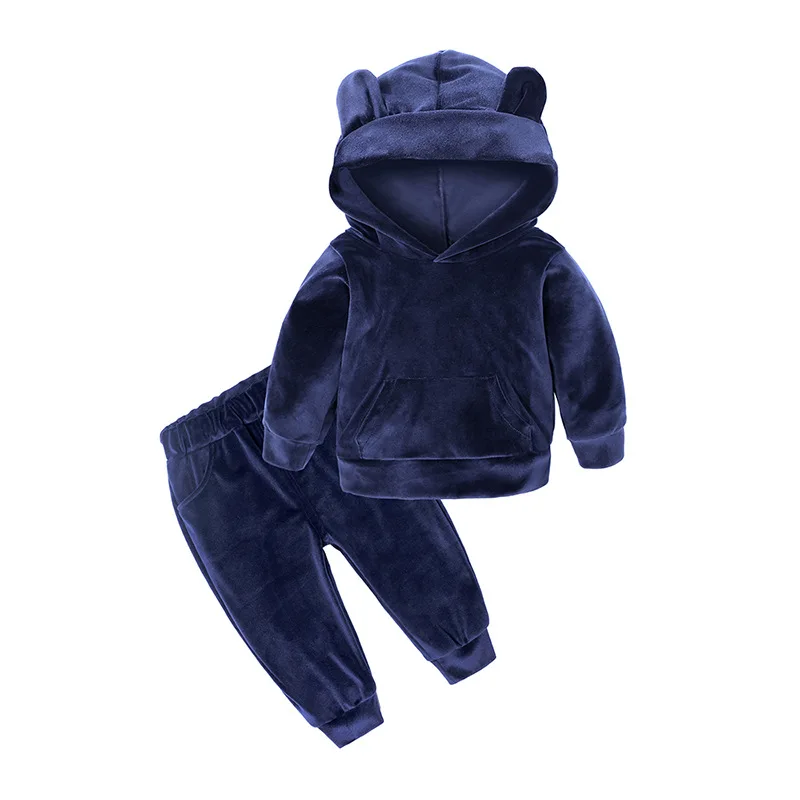 Комплект бархатной одежды с капюшоном для маленьких мальчиков и девочек детская