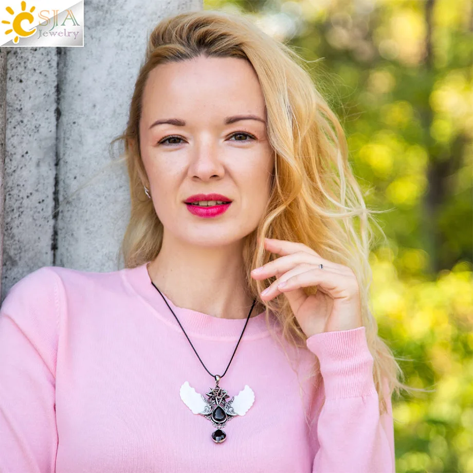 CSJA Merkaba Water Drop Crystal Necklace Natural Stone Pendants Vintage Angel Wing Jewelry Lapis Lazuli Necklaces Collier G780 |