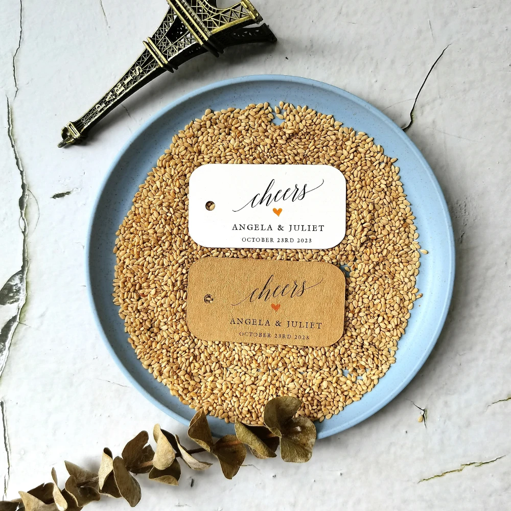 

YC14-100 Pcs 35x65mm Cheers Tags Invitations Cards Personal Name White Label Products Wedding Decoration Wine Bottle Labels