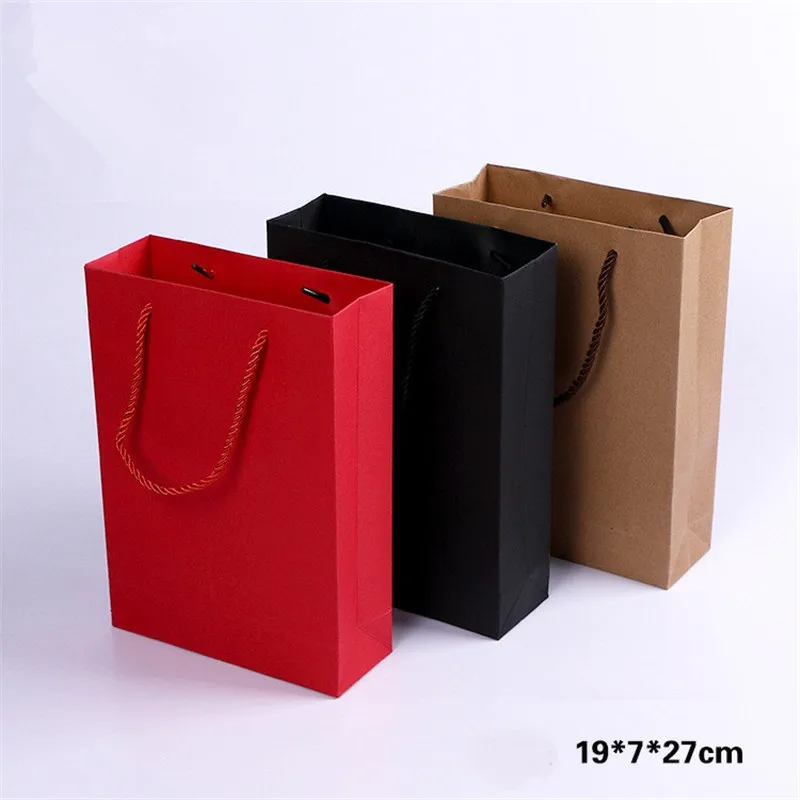 

400PCS Kraft Paper Gift Bag With Handle 19x7X27cm Wedding Birthday Party Gift Christmas New Year Shopping Package Bags