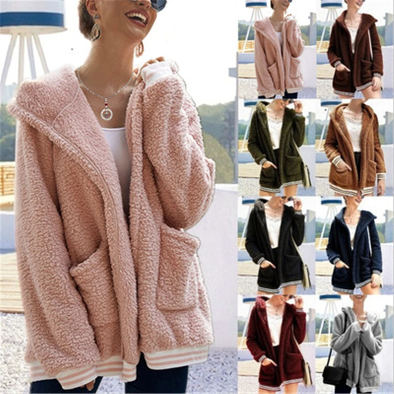 

Winter Women Warm Faux Fur Coat Jacket Black Fluffy Warm Hooded Outerwear Casual Long Sleeve Luxury Female Fur Plush Coats