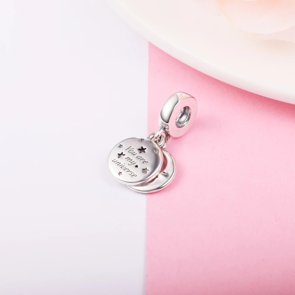 Подходит для браслетов Pandora подвеска в виде спящей луны и звезд Подвеска из