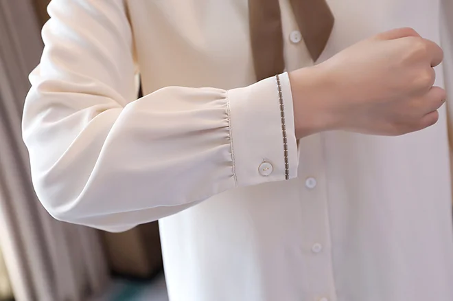 

New spring 2021 Korean Chiffon blouse shirt Elegant Turn down collar Bow tie Women tops Bow tie OL shirt Blusa
