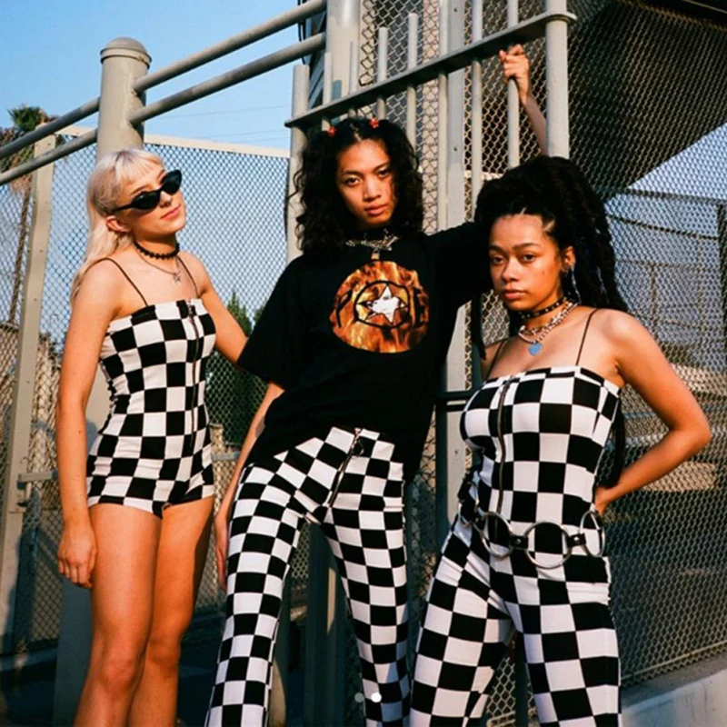

Plaid Sling Single Row Zipper Boxer Jumpsuit Sling Jumpsuit Sleeveless Playsuit New 2019