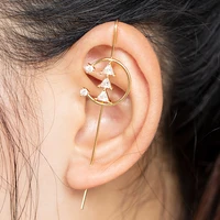 1pc geometric copper ear hook clip stud earring long cartilage tragus helix zircon cuff bone gold color jewelry for women 20g