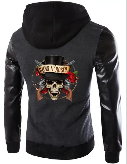 Мужская кожаная куртка с капюшоном и рукавом Guns N Roses Band модная мотоциклетная