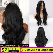 EASIHAIR Long Black Synthetic Wigs for Women Middle Part Wigs Natural Hair Wavy Wig Cosplay Heat Resistant Black Hair Wig