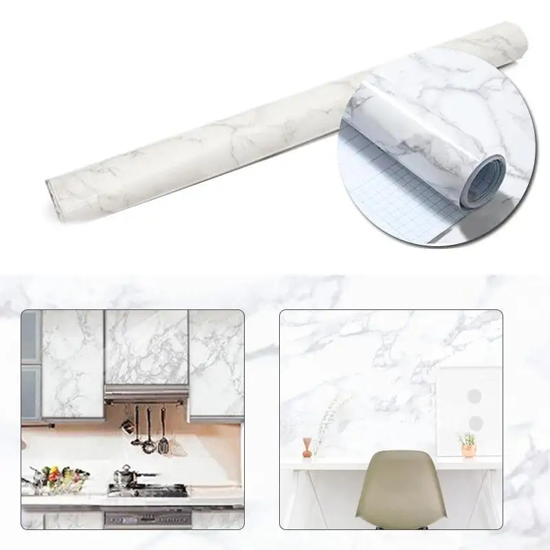 

Modern Waterproof Vinyl Self adhesive Wallpaper Marble Paper Kitchen Cupboard Shelf Drawer Liner Wall Stickers