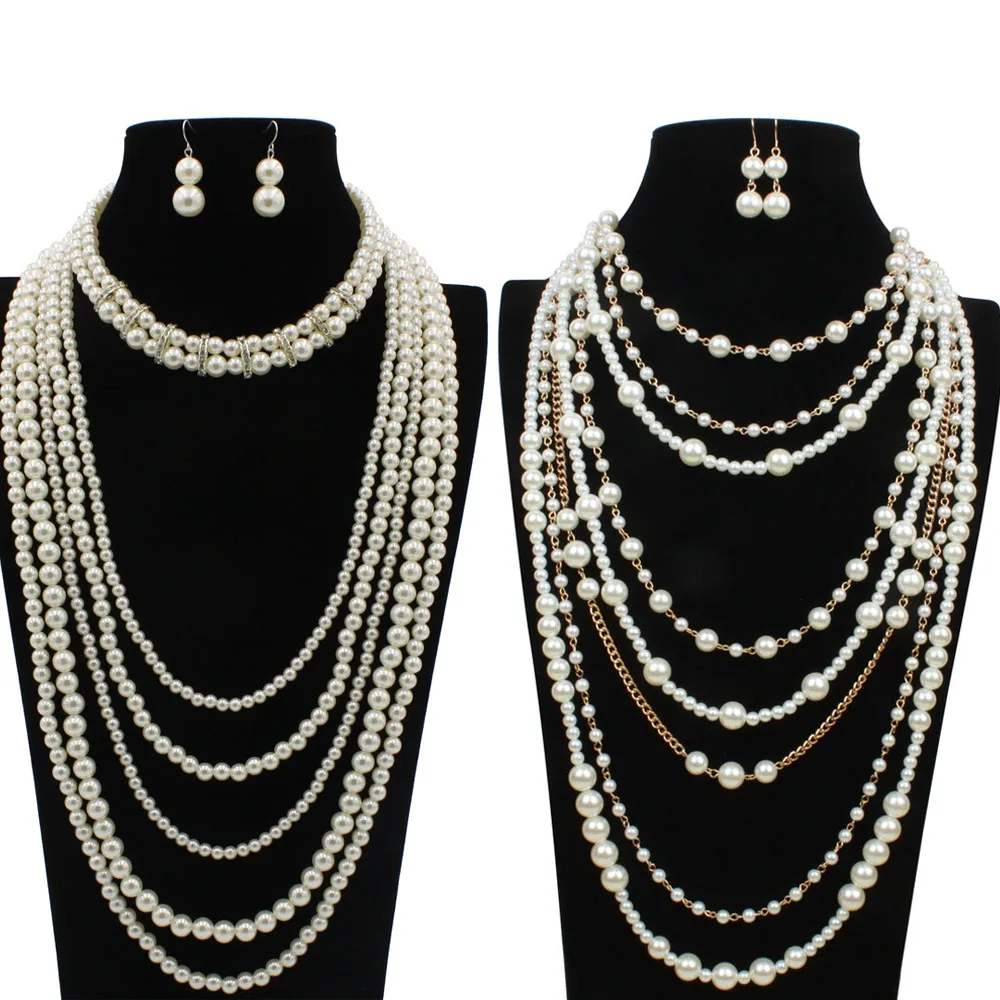 

Luxury Large Neck Pearl Necklace Choker Beads Necklace Jewelry Sets Vintage Jewelry Necklace for women Jewelry 2021 Wholesale