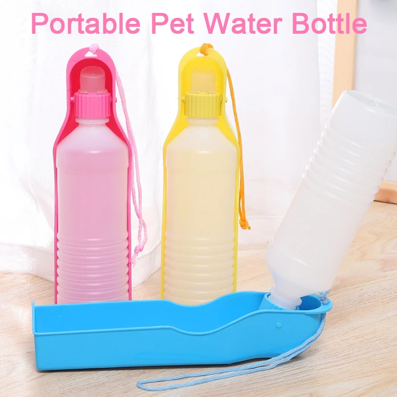

Portable Pet Folding Bottle 500ml Plastic Outdoor Travel Dog Drinking Water Feeder Bowl Foldable With Sling Cat Drinking Kettle