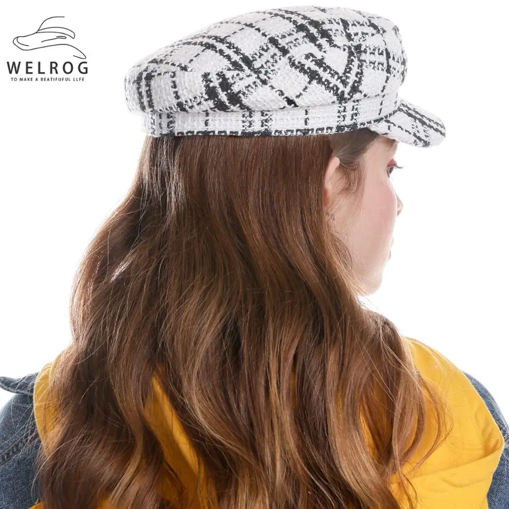 Шляпа газетчика WELROG для женщин Осенний восьмиугольный берет Женская клетчатая