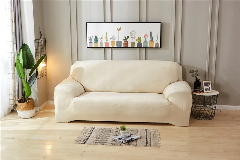 Light Beige Твердые Цвет плюшевые уплотненные теплые леггинсы с эластичной резинкой для диванов Универсальный секционный диван Чехол 1/2/3/4 местный стрейч чехол для дивана для Гостиная - Цвет: Light Beige