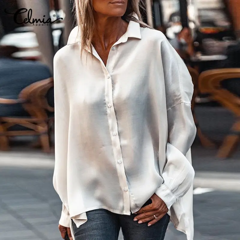 

Celmia 2021 Autumn Long Sleeve Solid Office Shirts Lady Fashion Lapel Blouse Casual Loose Buttons Tops Solid Party Blusas 7
