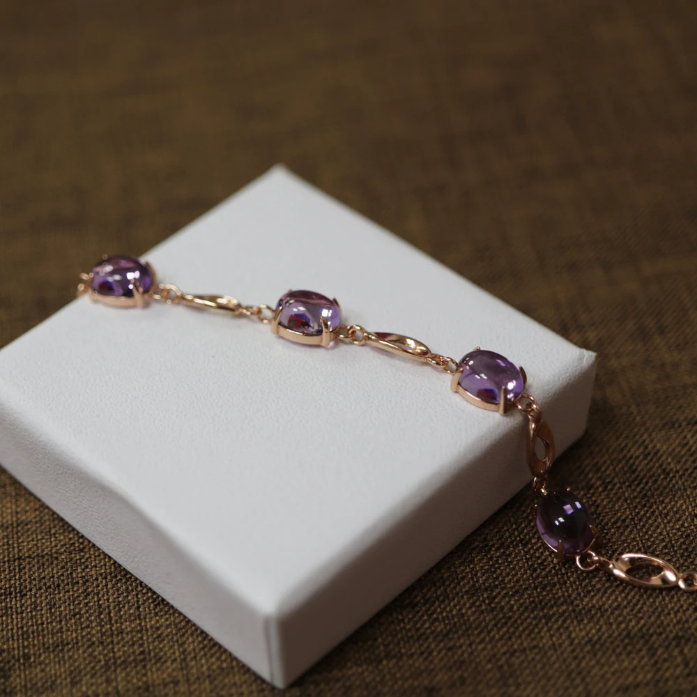 Аметист браслет натуральный драгоценный камень Овальный 7*9 мм с стерлингового