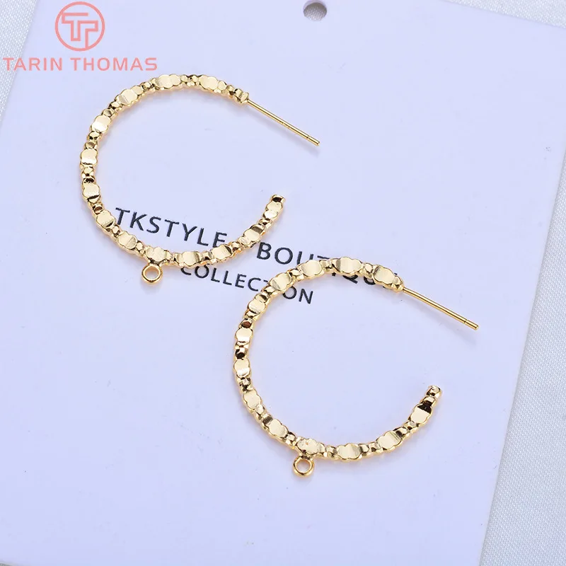 Латунные квадратные серьги петли из проволоки 6 шт. диаметр 30 мм 24 К золотого