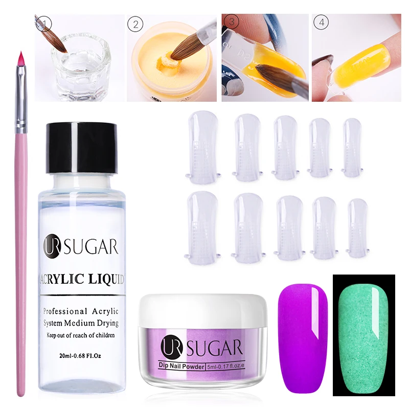 Extension Set 9 UR SUGAR, 5 мл, светящийся набор порошка для ногтей, для вырезания, удлинение французских ногтей, полимерный порошок, градиент, растут в темноте, украшение - Цвет: Extension Set 9