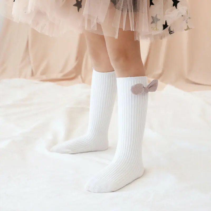 Calcetines hasta la rodilla para ni&ntilde;a, medias de princesa con lazo, botines de tubo largos hasta la rodilla, calcet&iacute;n acanalado s&oacute;lido con lazo, novedad-3