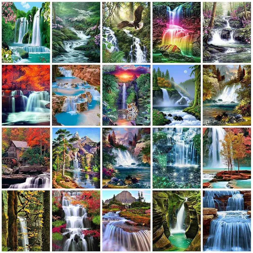 

NIANHUA 5D DIY Diamond Painting Waterfall Scenic Full Square Diamond Embroidery Landscape Cross Stitch Mosaic Home Decoration