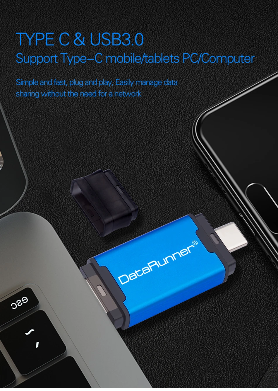 USB флеш-накопитель DataRunner type C, USB флешка, 3,0, 512 ГБ, 256 ГБ, 128 ГБ, 64 ГБ, 32 ГБ, внешний накопитель, флешка для type-C/PC